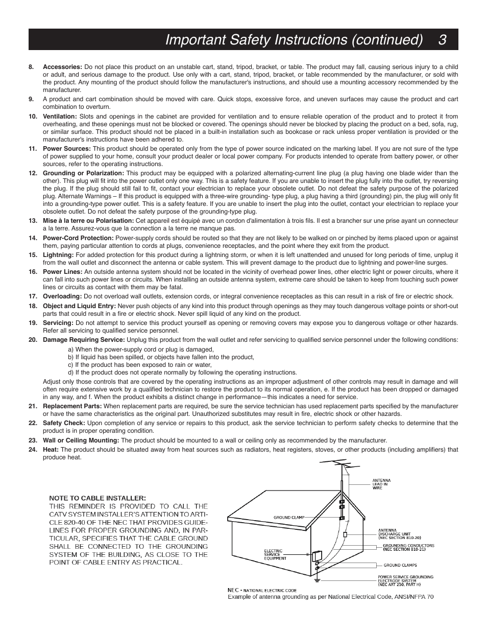 3important safety instructions (continued) | Drake HDE24A High Definition Video Encoder User Manual | Page 3 / 12