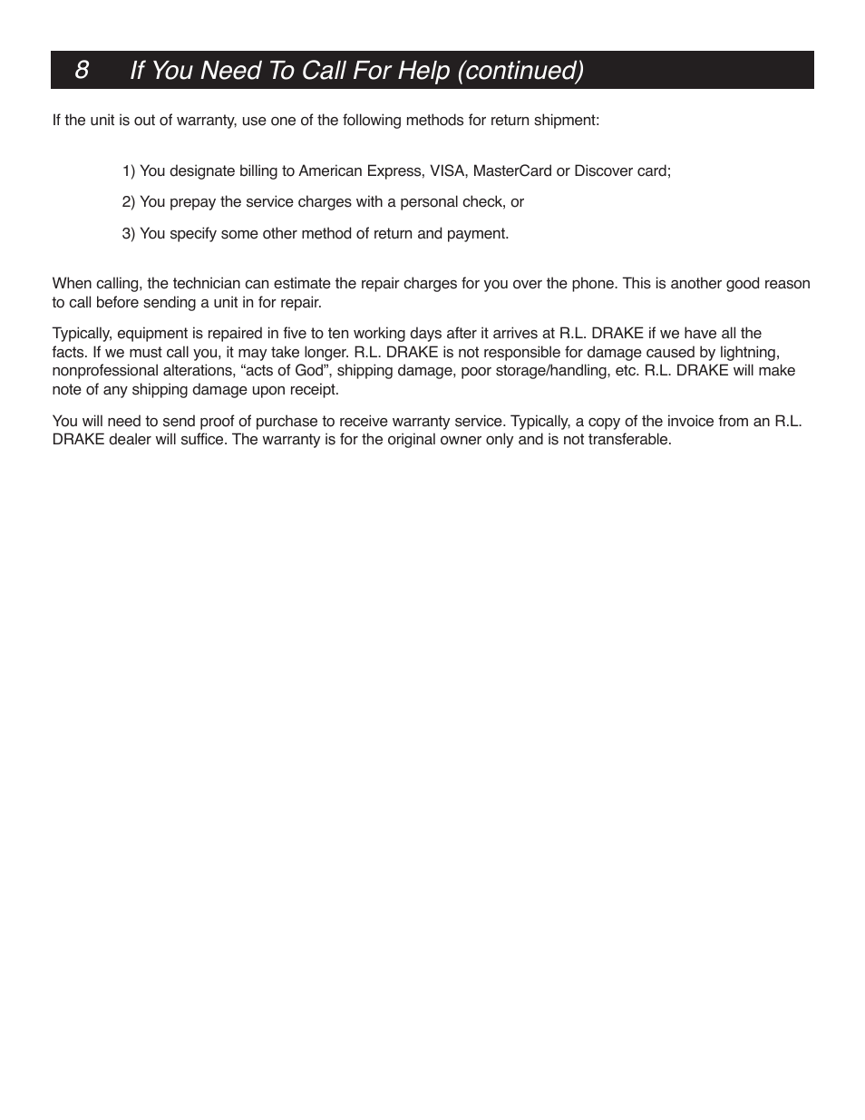 8if you need to call for help (continued) | Drake HDE24A High Definition Video Encoder User Manual | Page 8 / 12