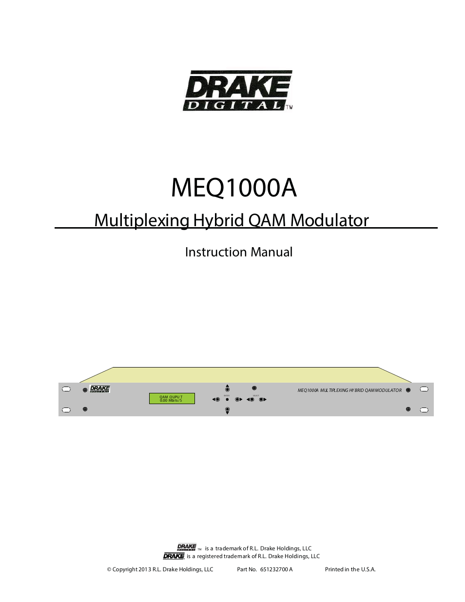 Drake MEQ1000A Multiplexing Hybrid QAM Modulator User Manual | 20 pages