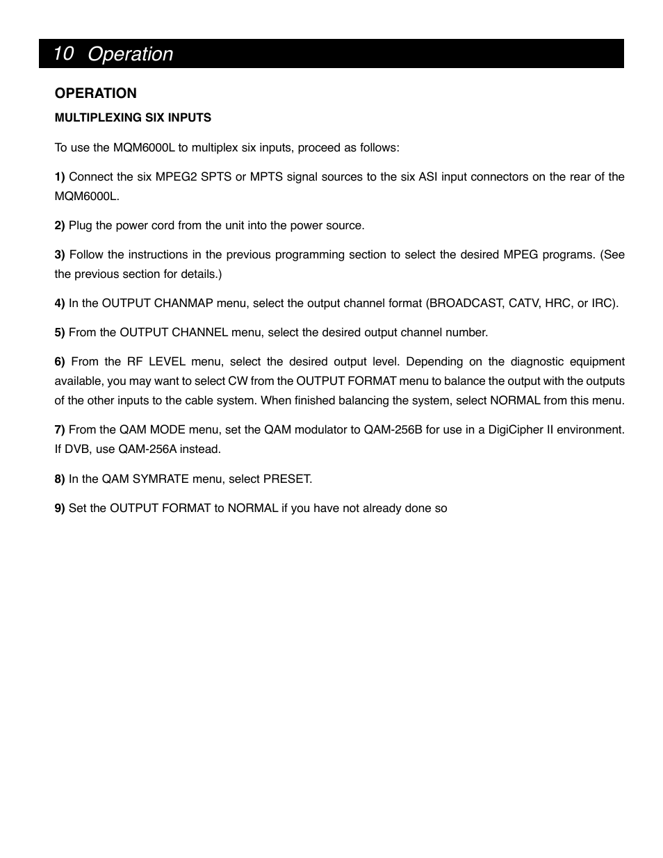 10 operation | Drake MQM6000L Multiplexing QAM Modulator User Manual | Page 10 / 20