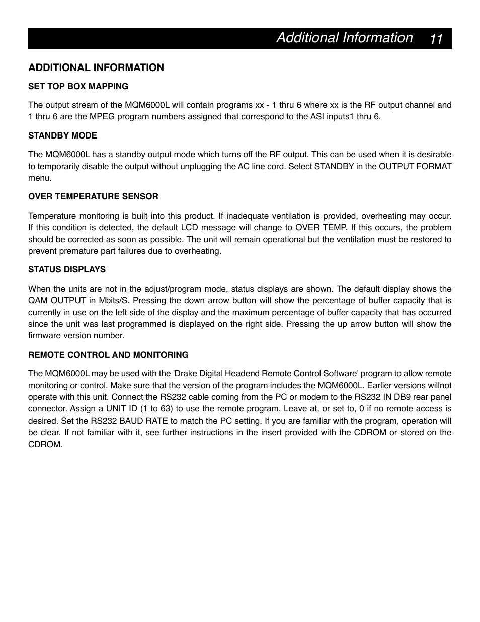 11 additional information | Drake MQM6000L Multiplexing QAM Modulator User Manual | Page 11 / 20