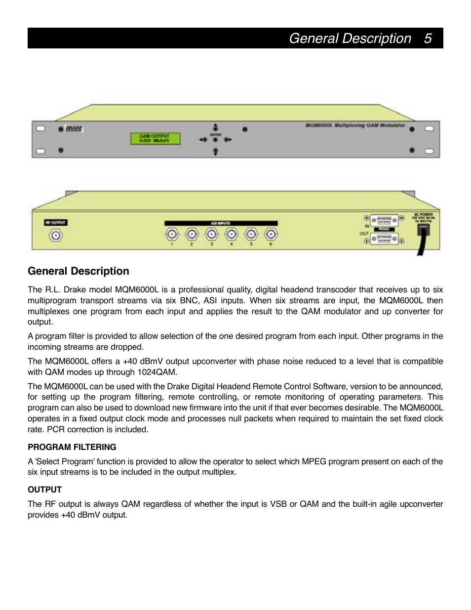 5general description | Drake MQM6000L Multiplexing QAM Modulator User Manual | Page 5 / 20