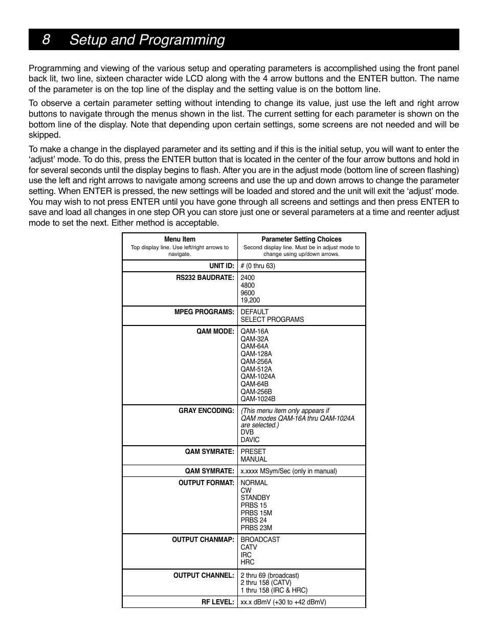 8 setup and programming | Drake MQM6000L Multiplexing QAM Modulator User Manual | Page 8 / 20