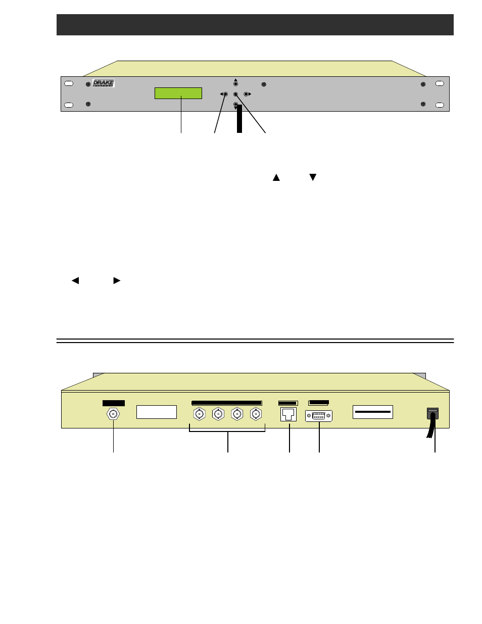 Front panel controls / rear panel connections 7, Front panel controls, Rear panel connections | Drake OBM100 Data Modulator User Manual | Page 7 / 12