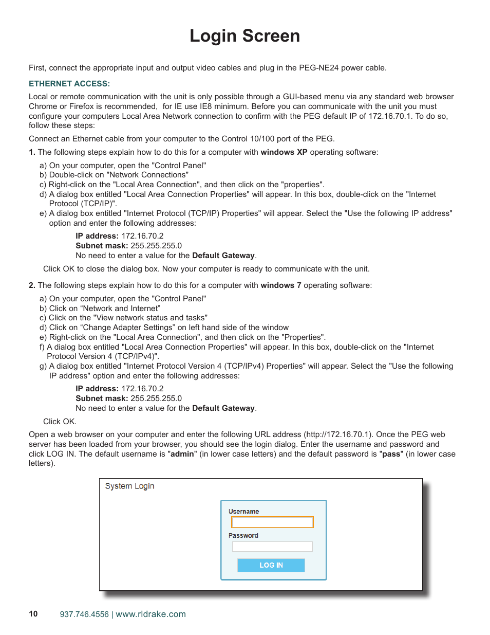 Login screen | Drake PEG-NE24 Encoder User Manual | Page 10 / 24