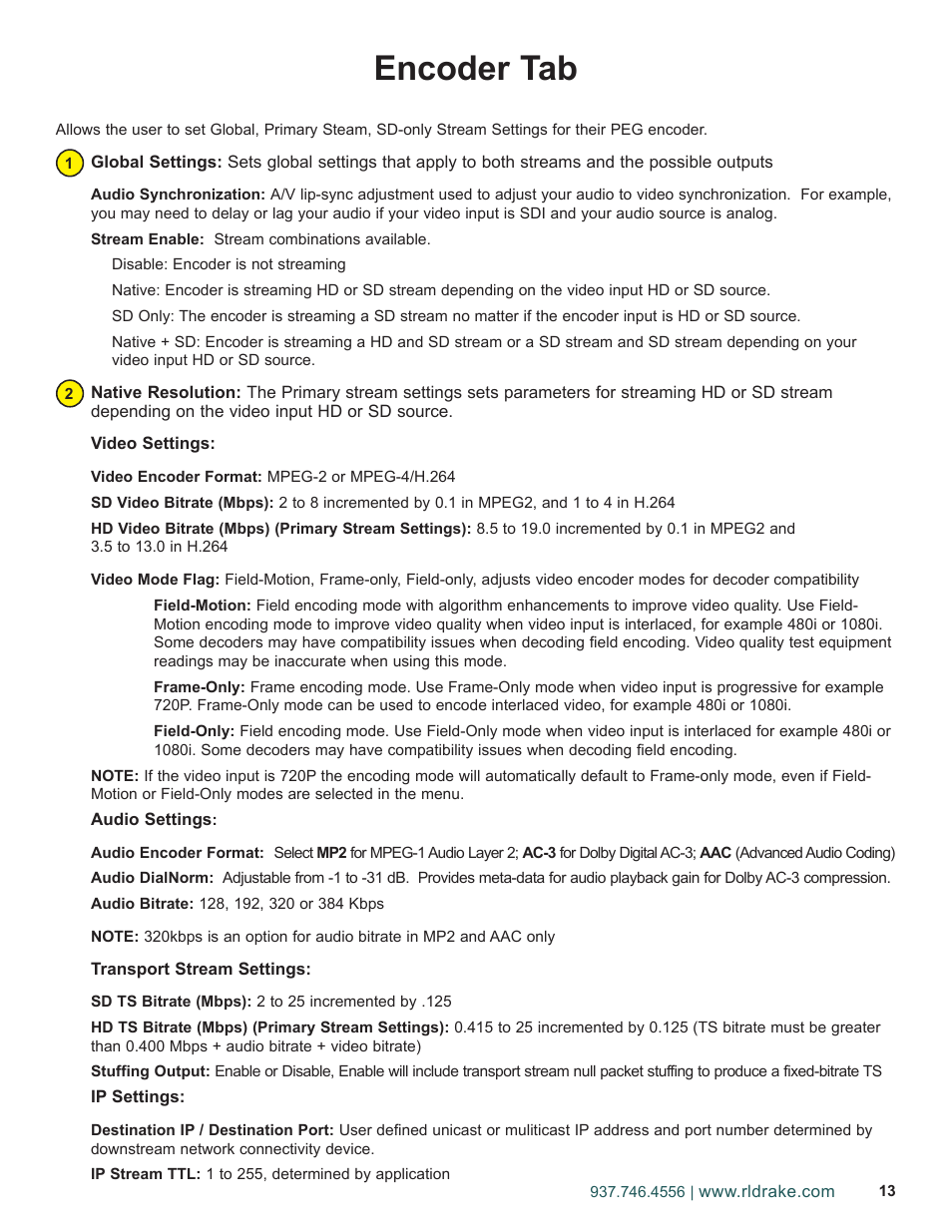 Encoder tab | Drake PEG-NE24 Encoder User Manual | Page 13 / 24