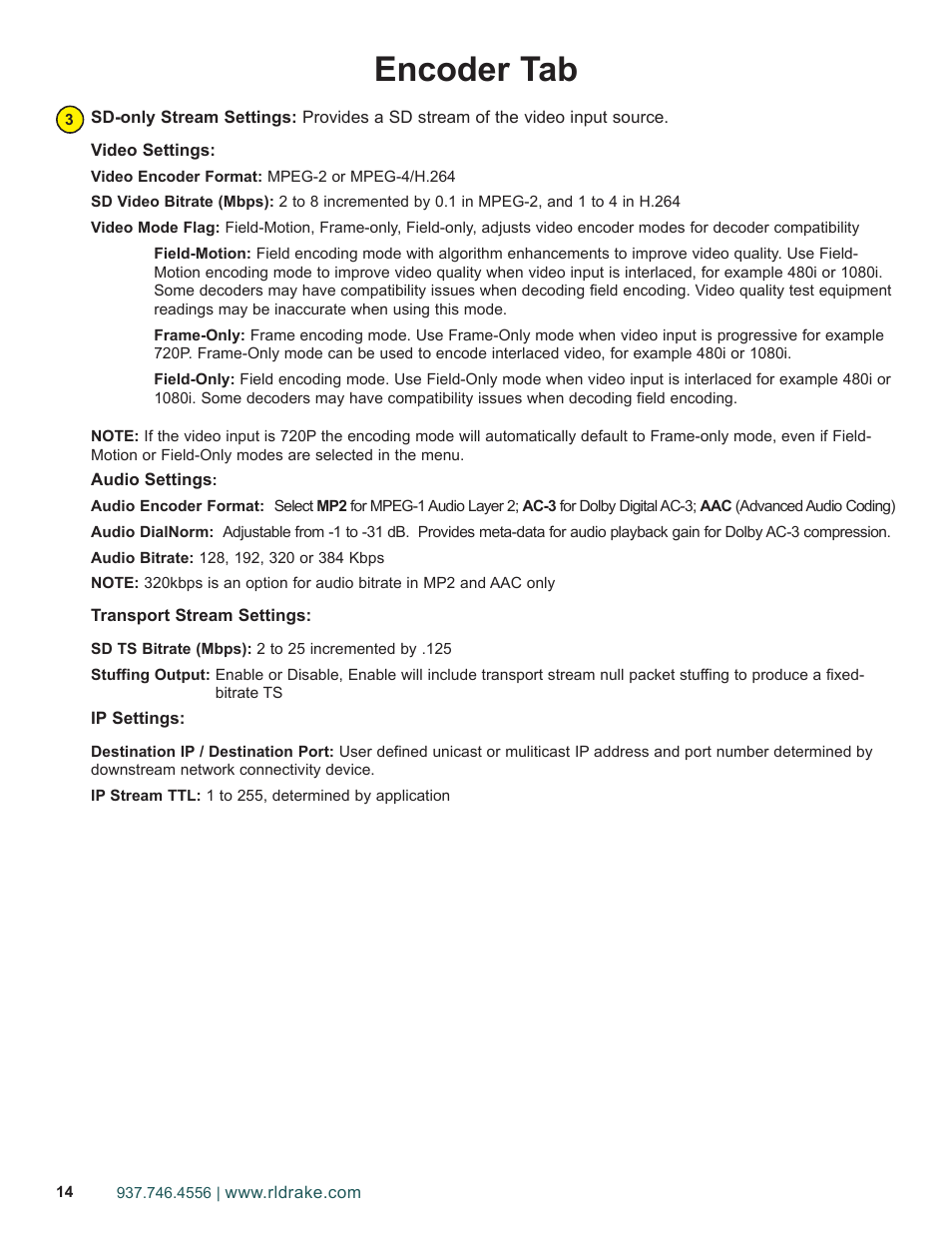 Encoder tab | Drake PEG-NE24 Encoder User Manual | Page 14 / 24