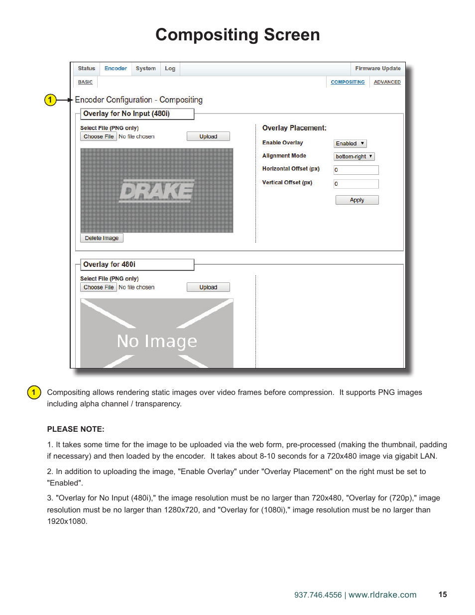 Compositing screen | Drake PEG-NE24 Encoder User Manual | Page 15 / 24