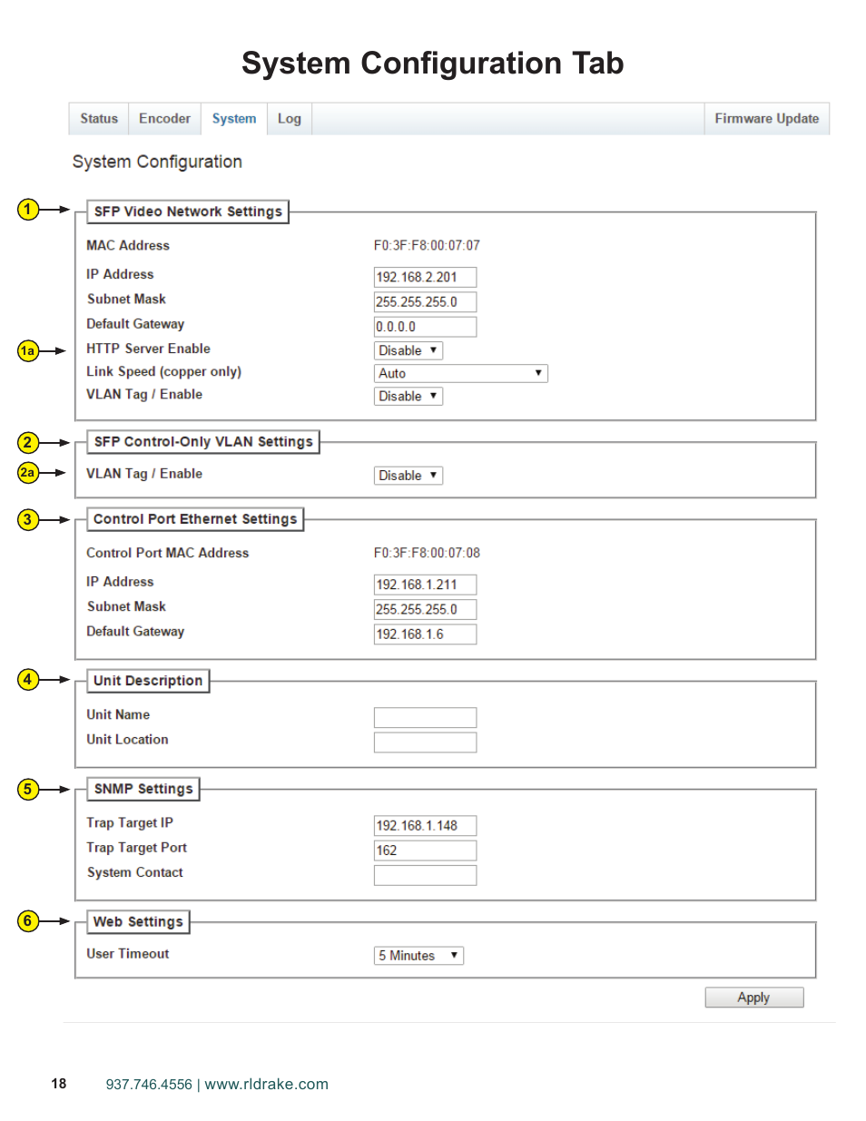 System configuration tab | Drake PEG-NE24 Encoder User Manual | Page 18 / 24