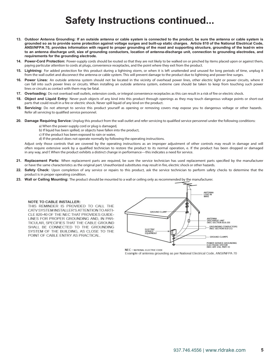 Safety instructions continued | Drake PEG-NE24 Encoder User Manual | Page 5 / 24