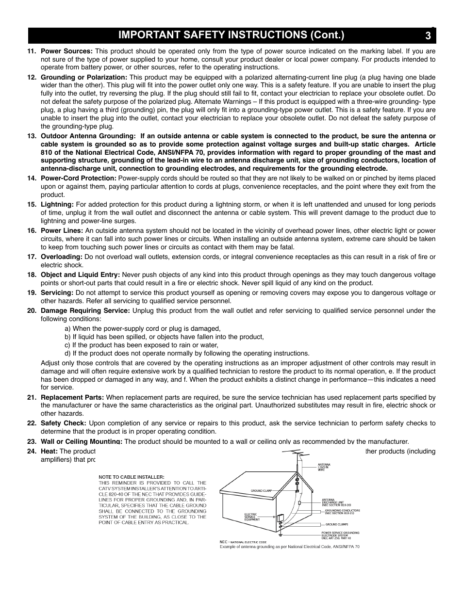 Important safety instructions (cont.) | Drake QM1000 Modular QAM Modulator User Manual | Page 3 / 8