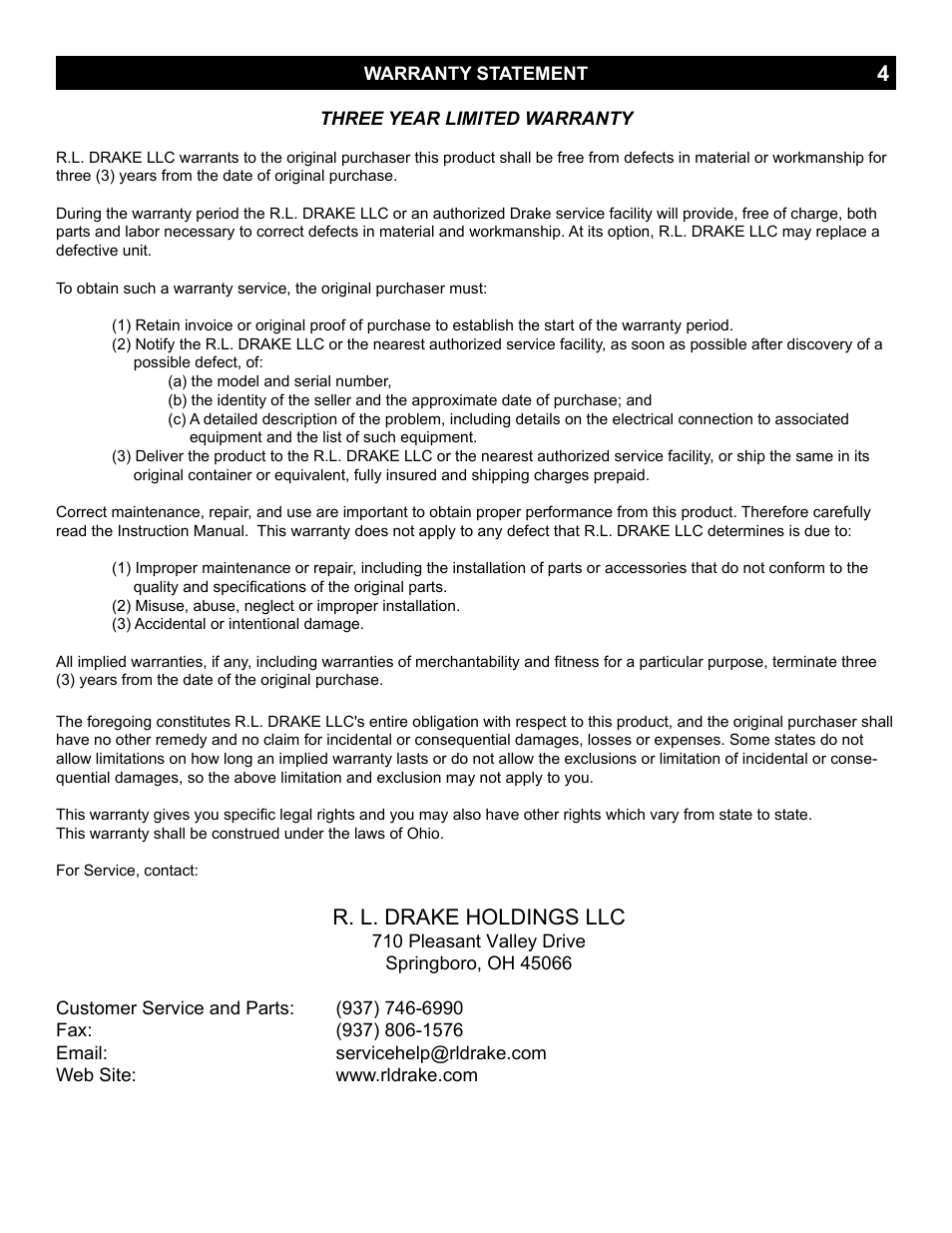 R. l. drake holdings llc | Drake QM1000 Modular QAM Modulator User Manual | Page 4 / 8