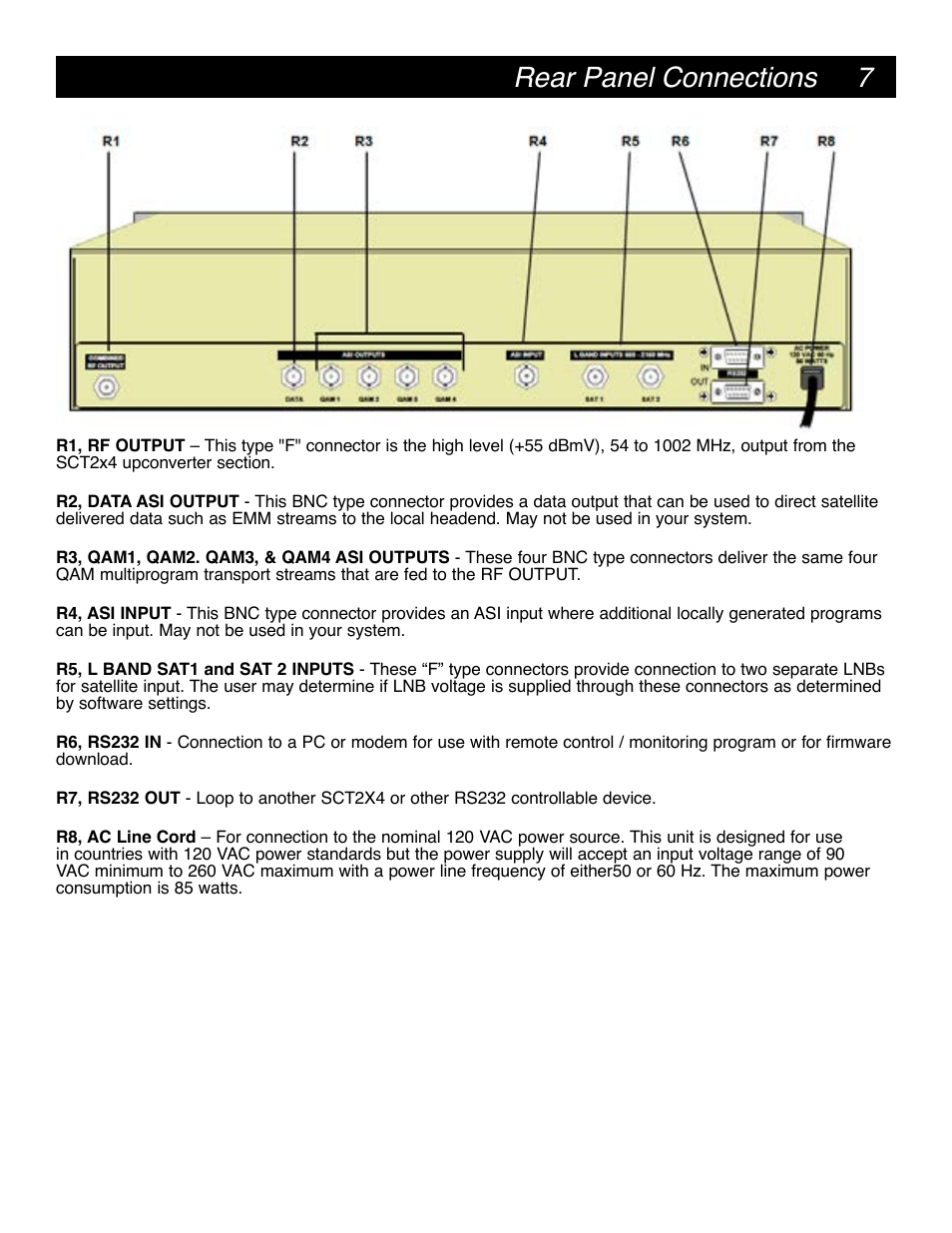7rear panel connections | Drake SCT2x4 BBT Transcoder User Manual | Page 7 / 18
