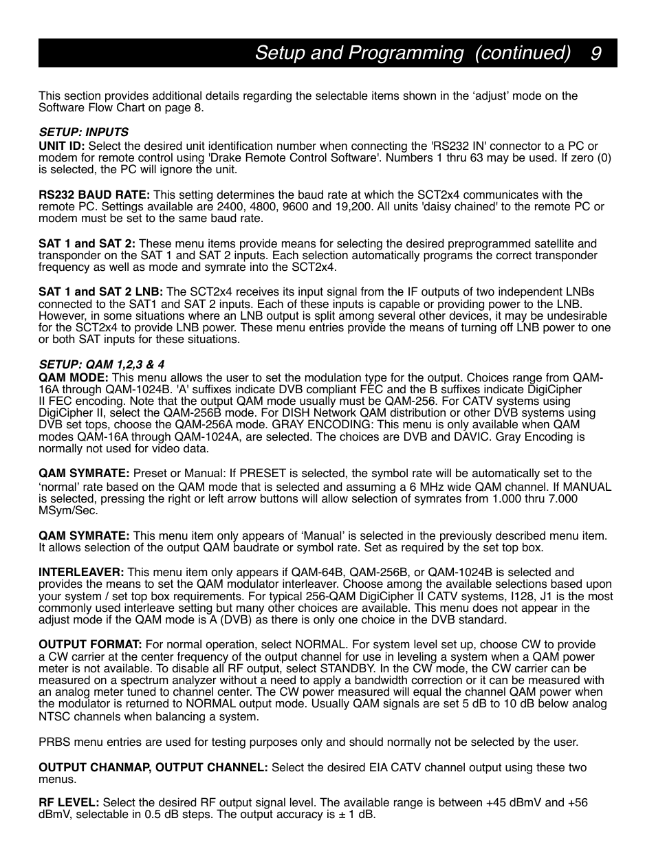 9setup and programming (continued) | Drake SCT2x4 BBT Transcoder User Manual | Page 9 / 18