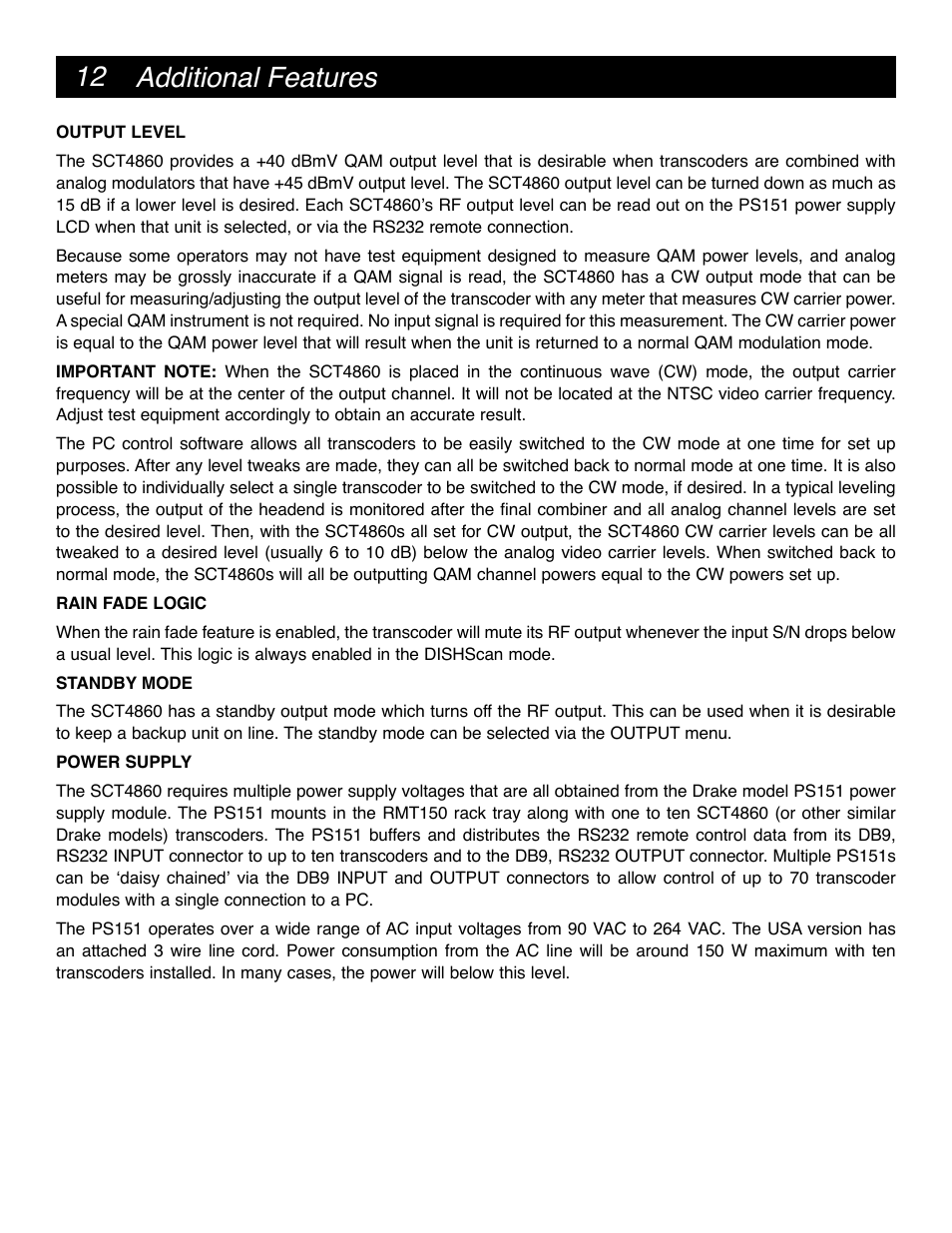 Additional features | Drake SCT4860 8PSK Sat-1024QAM Cable Transcoder User Manual | Page 12 / 20