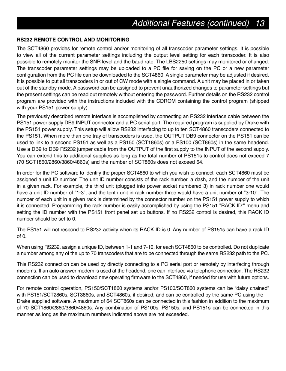 13 additional features (continued) | Drake SCT4860 8PSK Sat-1024QAM Cable Transcoder User Manual | Page 13 / 20