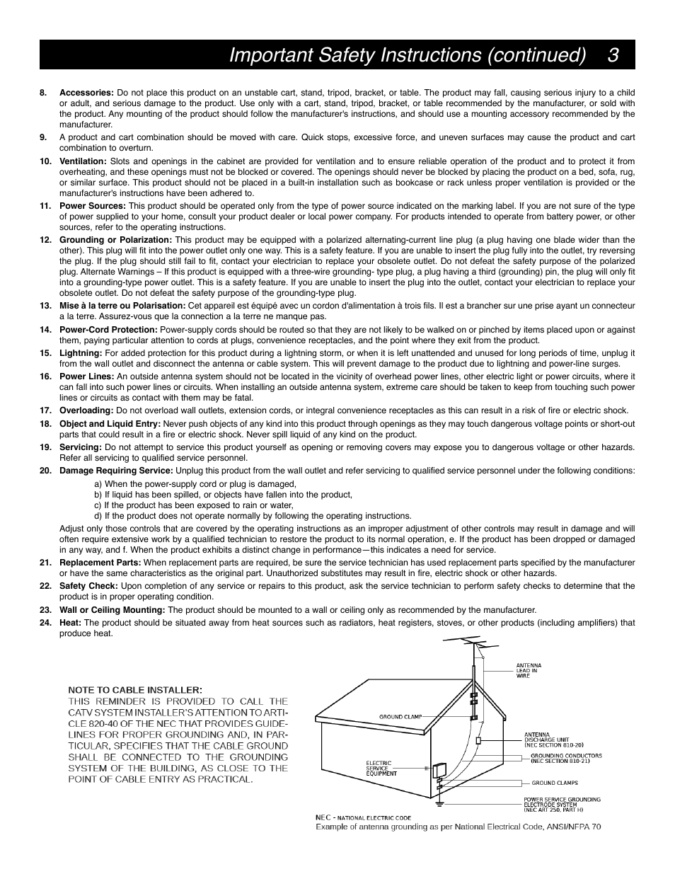 3important safety instructions (continued) | Drake SCT4860 8PSK Sat-1024QAM Cable Transcoder User Manual | Page 3 / 20