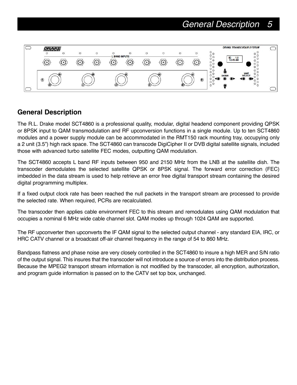 5general description | Drake SCT4860 8PSK Sat-1024QAM Cable Transcoder User Manual | Page 5 / 20