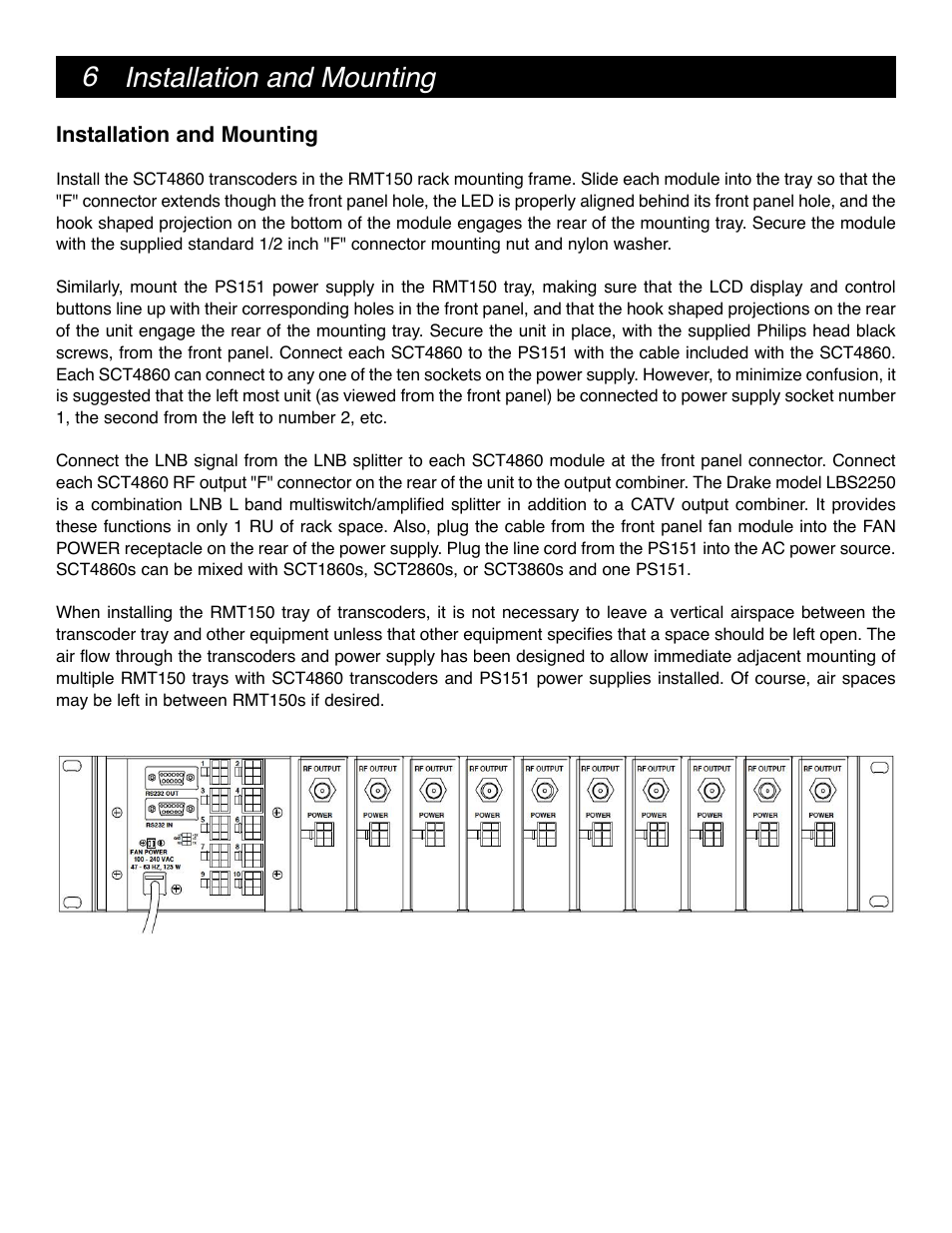 6 installation and mounting | Drake SCT4860 8PSK Sat-1024QAM Cable Transcoder User Manual | Page 6 / 20