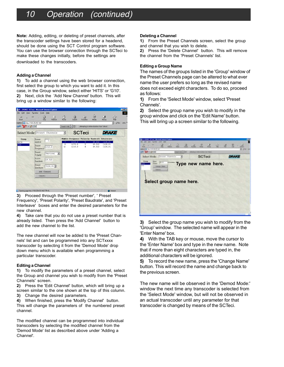 10 operation (continued) | Drake SCTeci Ethernet Controller Interface User Manual | Page 10 / 15