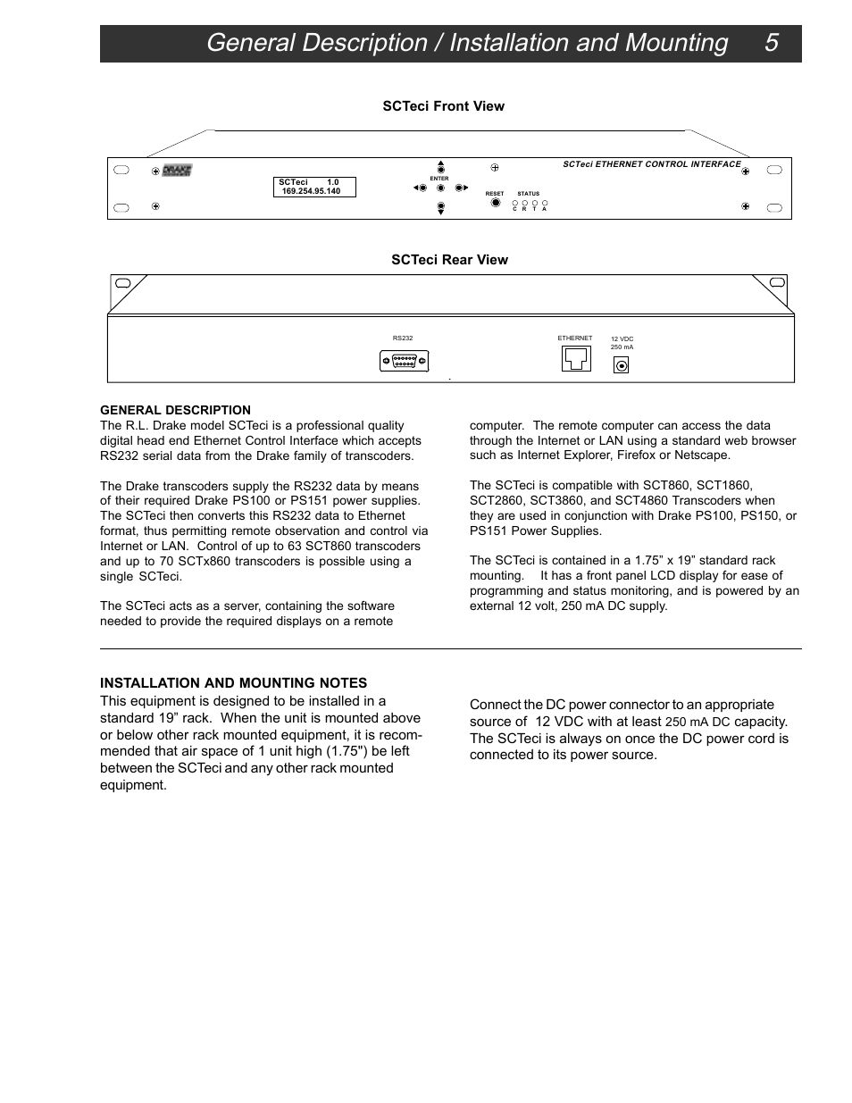 General description / installation and mounting 5 | Drake SCTeci Ethernet Controller Interface User Manual | Page 5 / 15