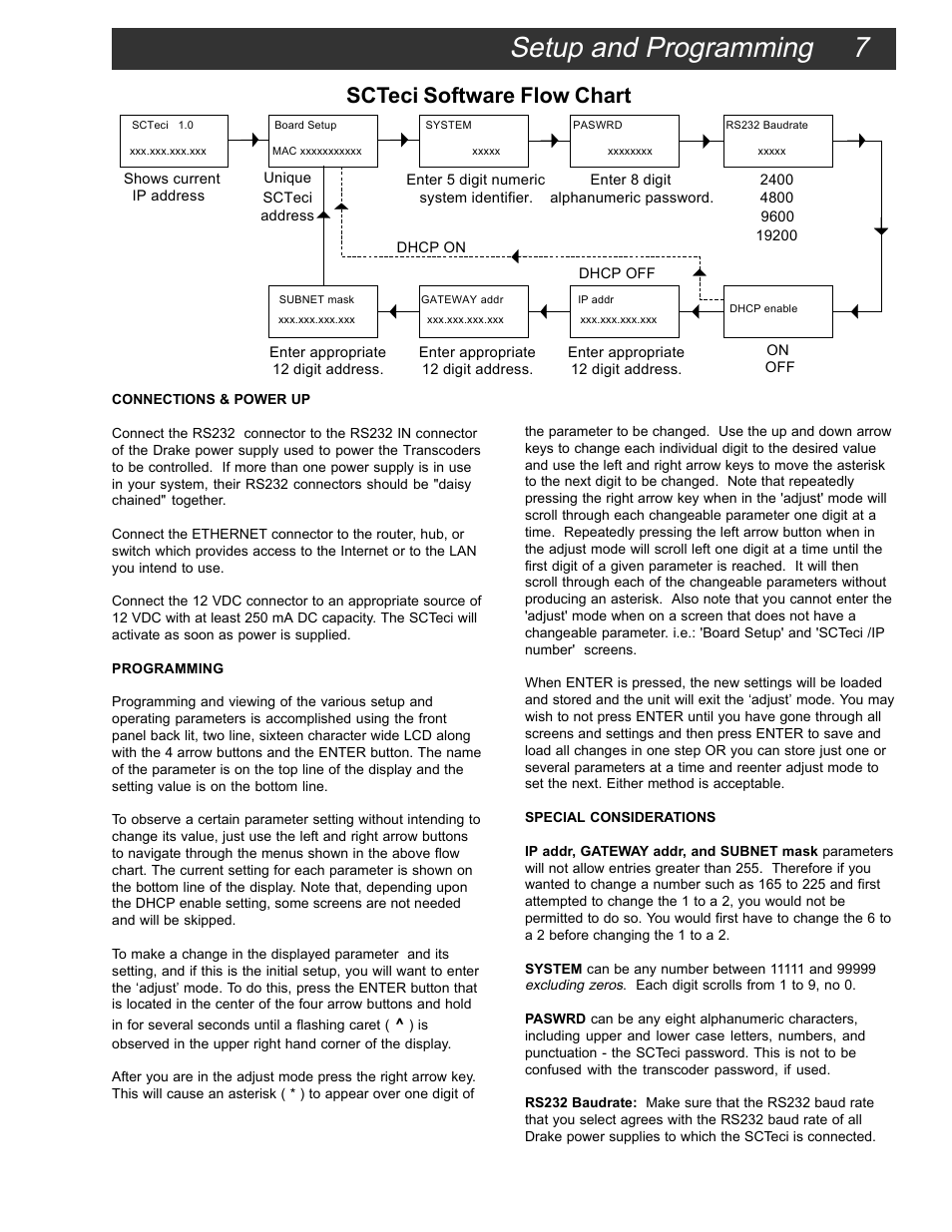 Setup and programming 7, Scteci software flow chart | Drake SCTeci Ethernet Controller Interface User Manual | Page 7 / 15