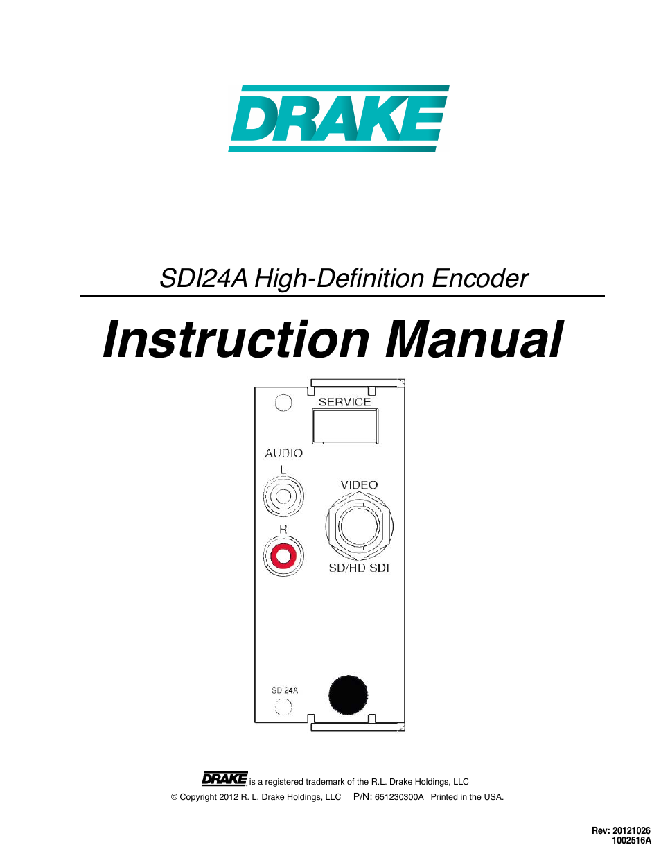 Drake SDI24A High Definition SDI Encoder W/CC User Manual | 8 pages