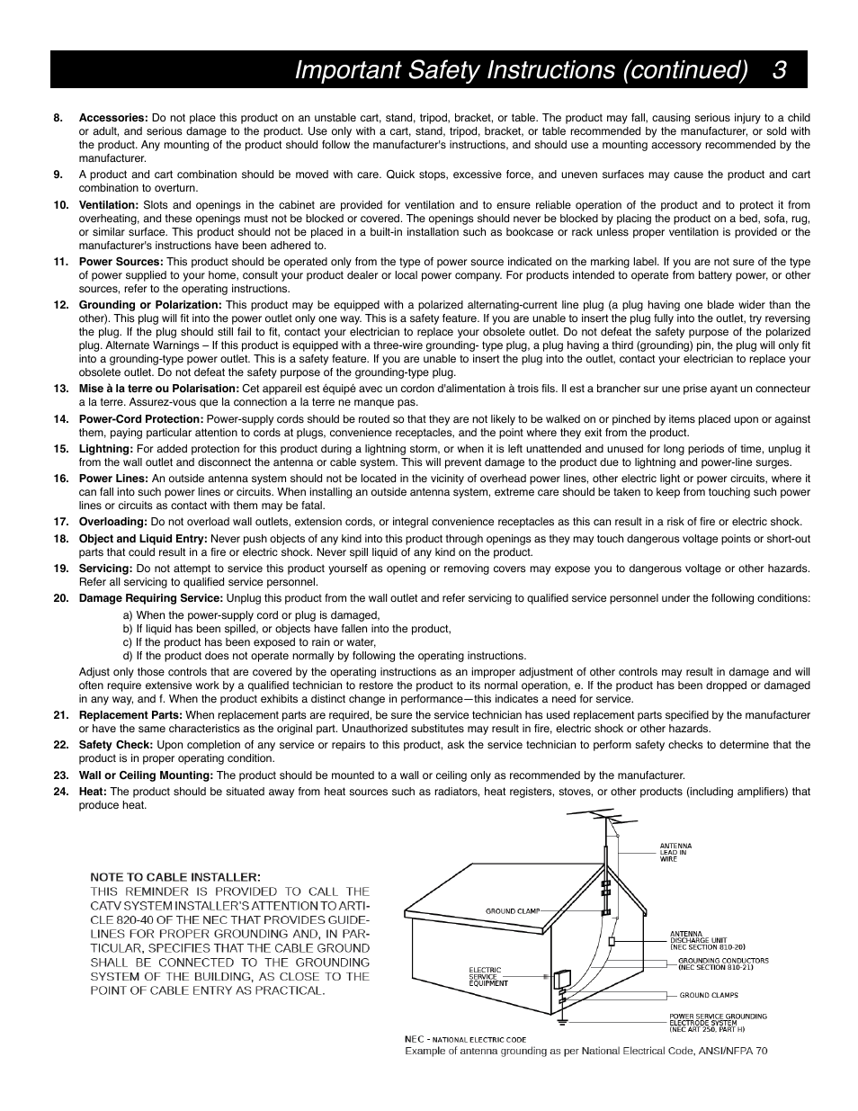 3important safety instructions (continued) | Drake SDI24A High Definition SDI Encoder W/CC User Manual | Page 3 / 8