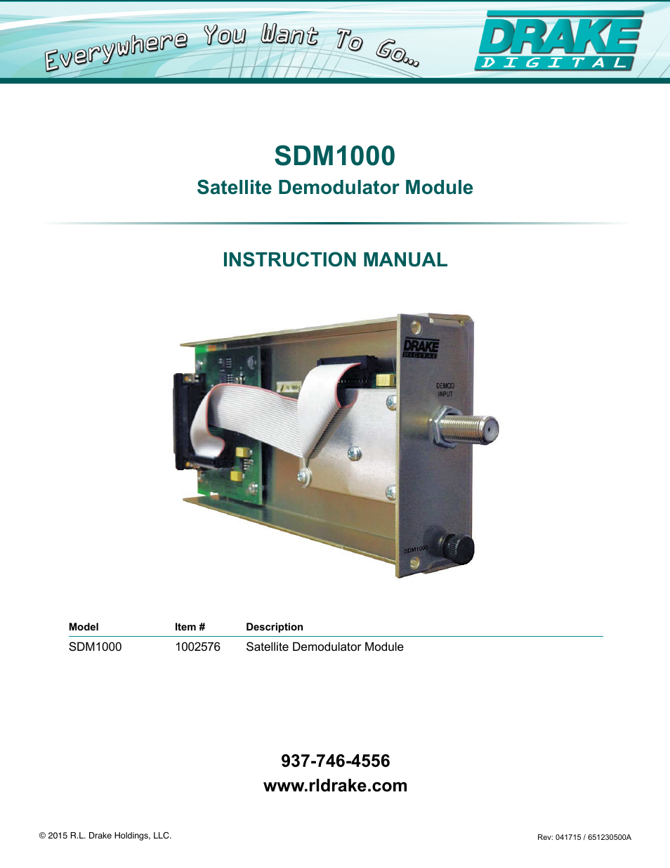 Drake SDM1000 Satellite Demodulator Card User Manual | 8 pages