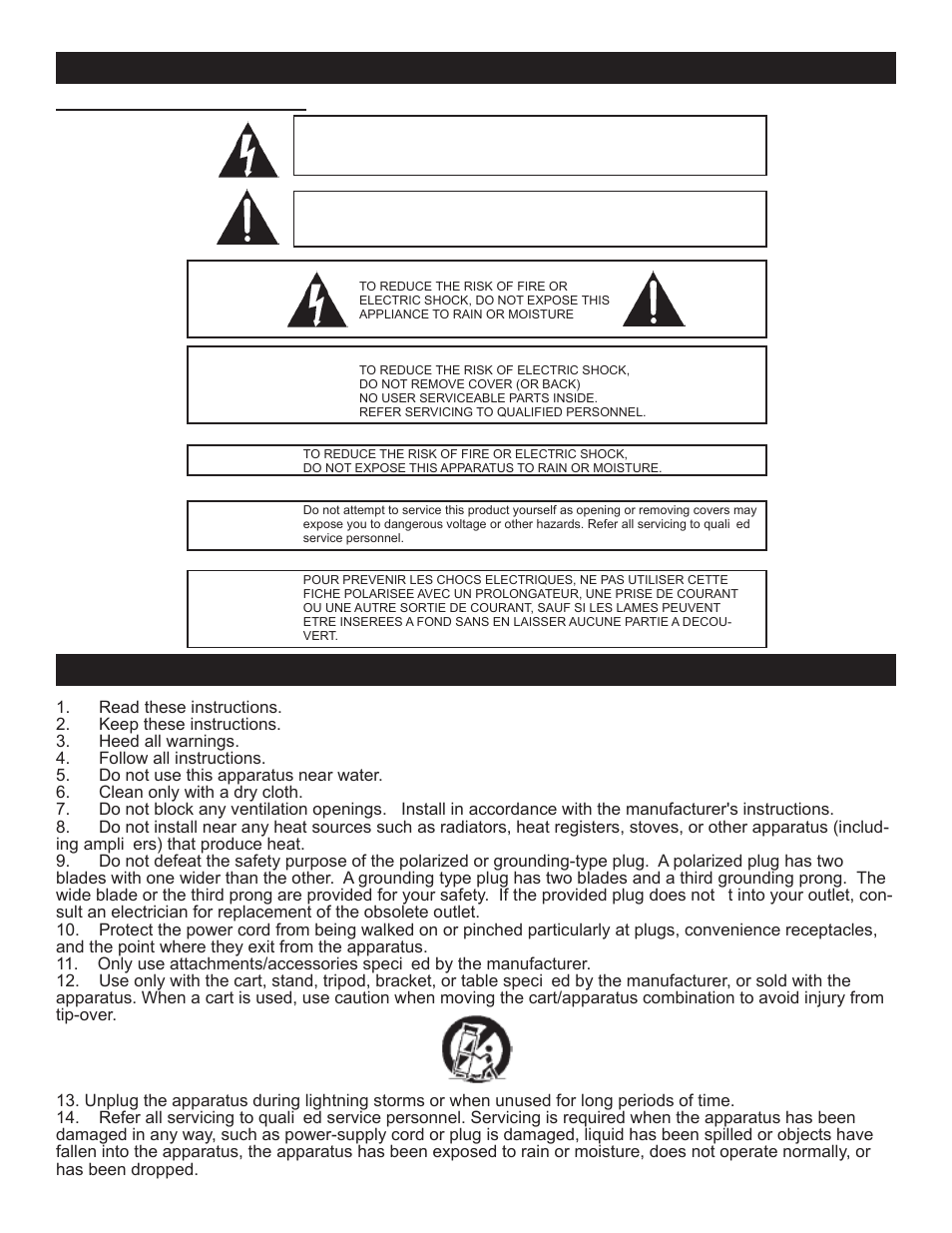 2 caution statements, Important safety instructions | Drake 300VMF+ Fixed Modulator User Manual | Page 2 / 12