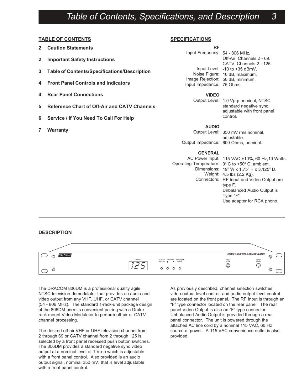 Drake 806DM Video Demodulator User Manual | Page 3 / 8