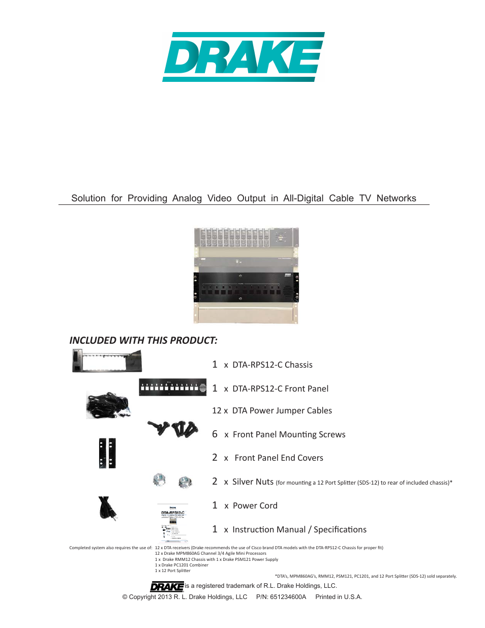 Drake DTA-RPS12-DTA Rack W/Supply User Manual | 4 pages