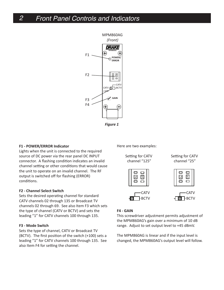 Front panel controls and indicators | Drake MPM860AG Agile Processor Module User Manual | Page 2 / 8