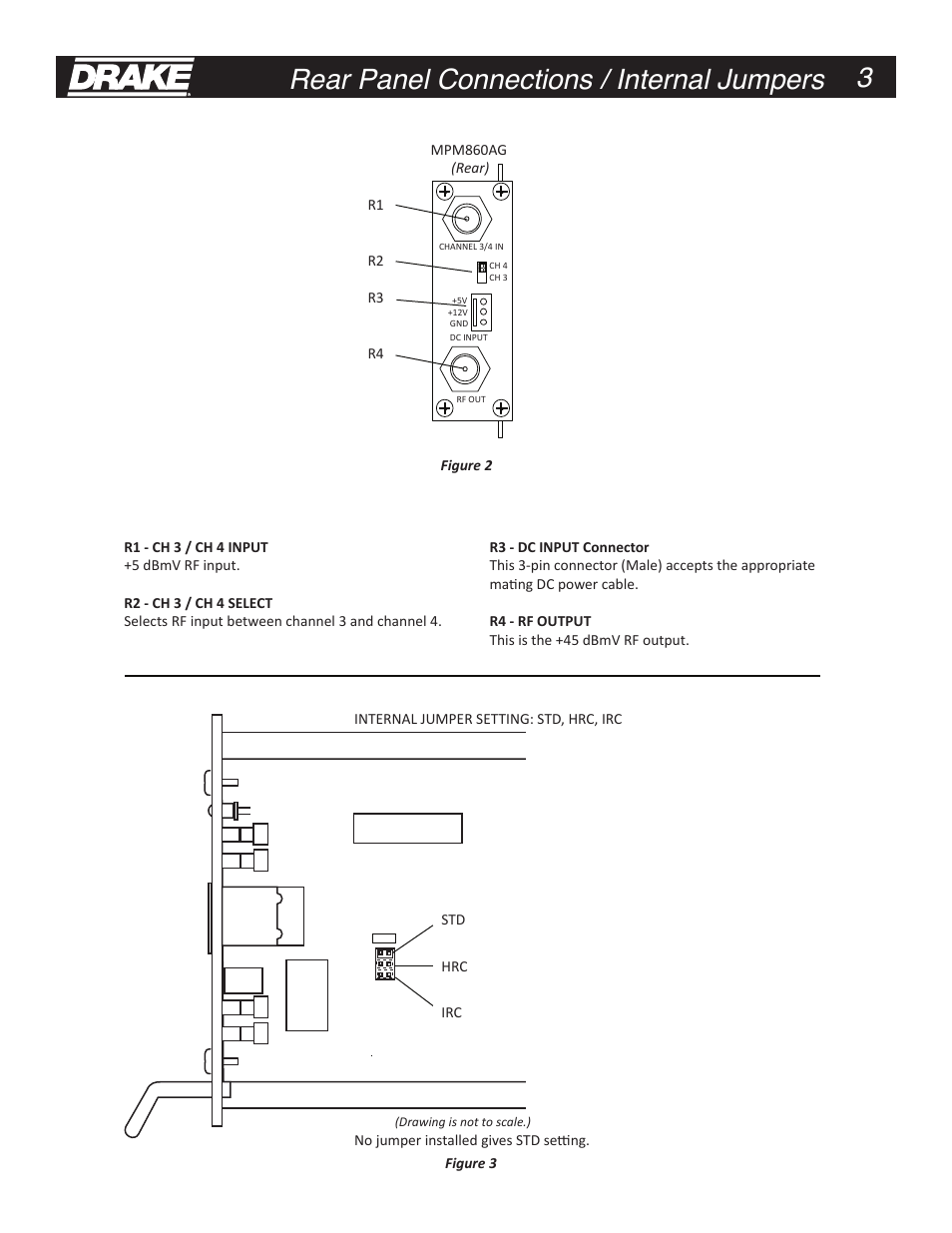 Rear panel connections / internal jumpers | Drake MPM860AG Agile Processor Module User Manual | Page 3 / 8