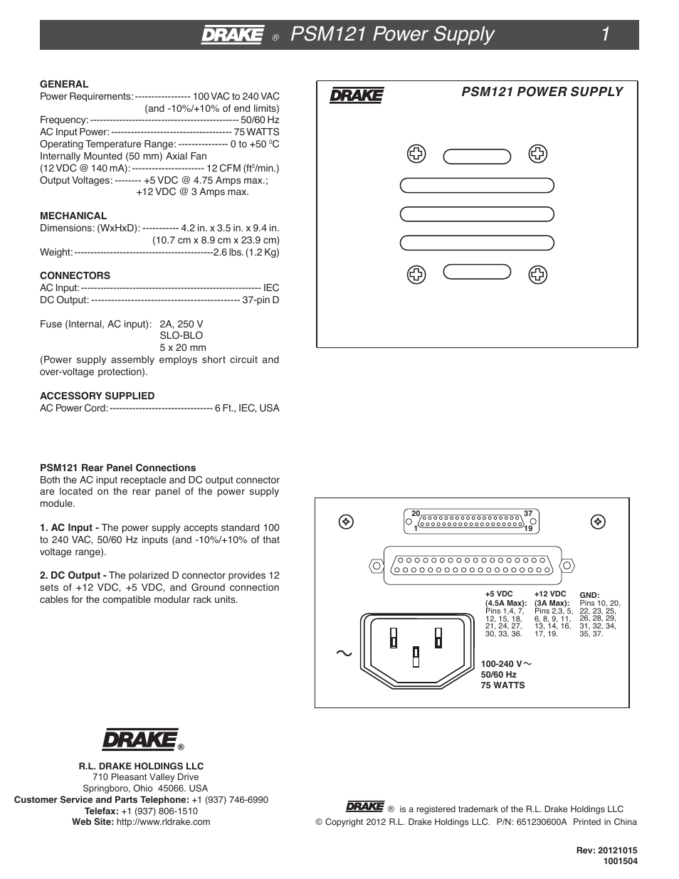 Drake PSM121 User Manual | 2 pages