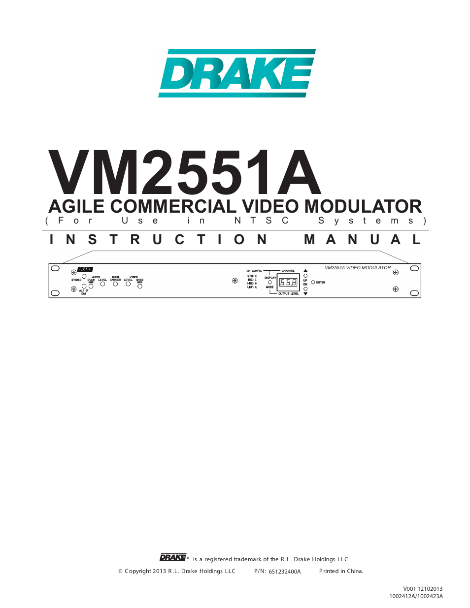 Drake VM2551A Agile Modulator – 550 MHz User Manual | 12 pages