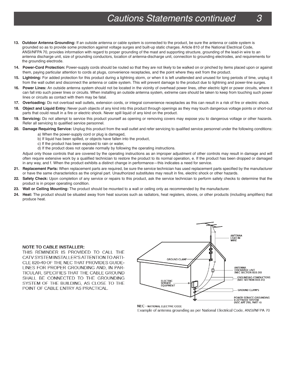 Cautions statements continued | Drake VM2860A Agile Modulator – 860 MHz User Manual | Page 3 / 12