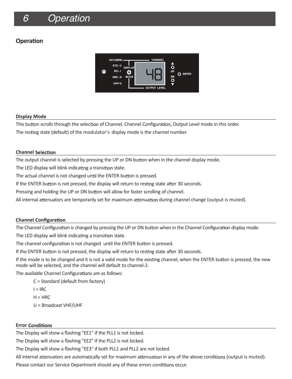 Operation 6, Opera n | Drake VM2860A Agile Modulator – 860 MHz User Manual | Page 6 / 12