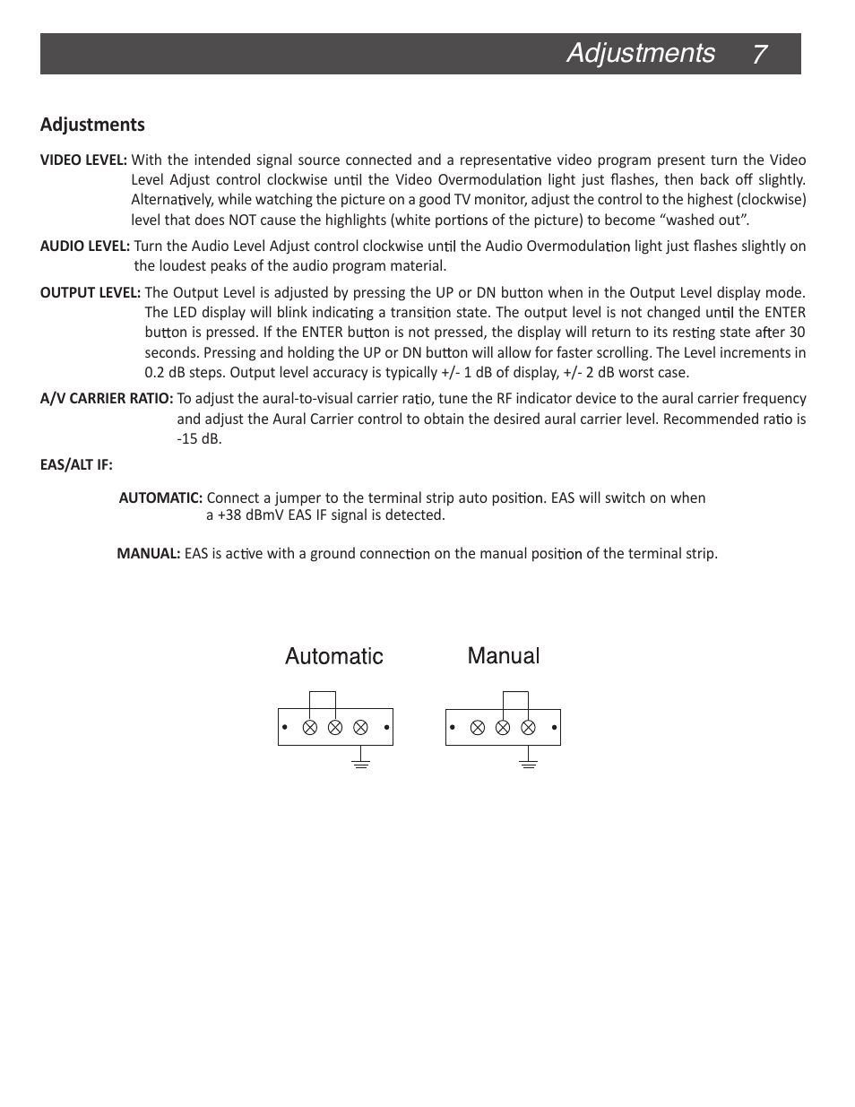 7adjustments, Adjustments | Drake VM2860A Agile Modulator – 860 MHz User Manual | Page 7 / 12