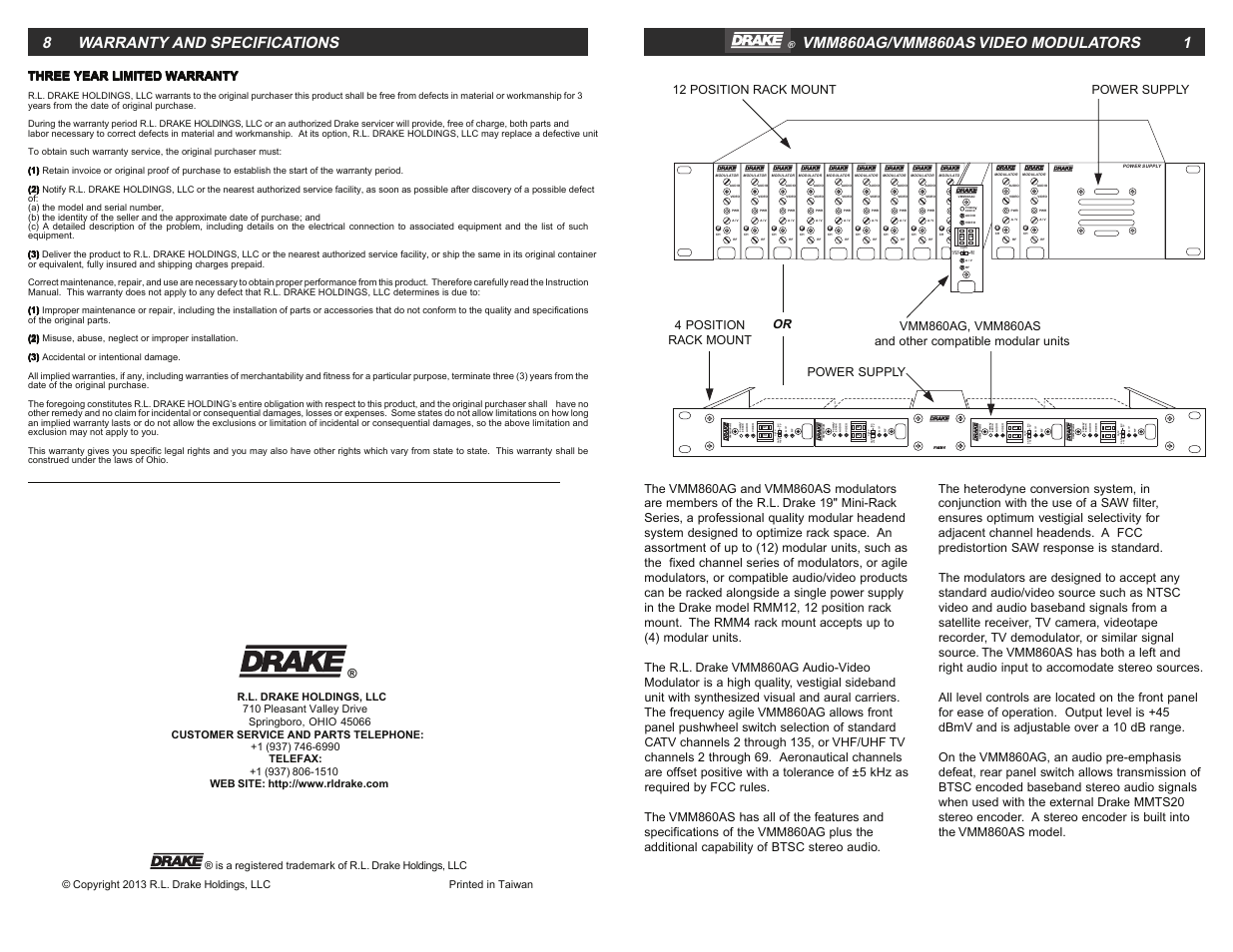 Drake VMM860AG Agile Modulator User Manual | 4 pages