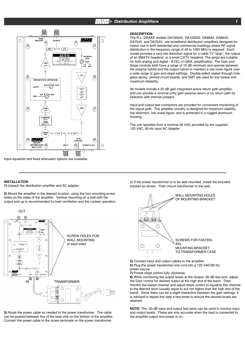 Drake DA Series Distribution Amplifiers User Manual | 5 pages