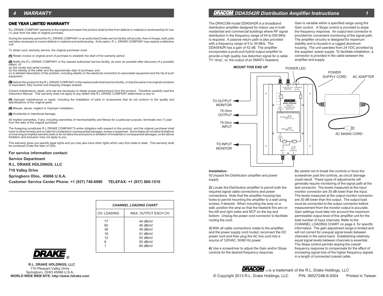 Drake DDA5542R Distribution Amplifier User Manual | 2 pages