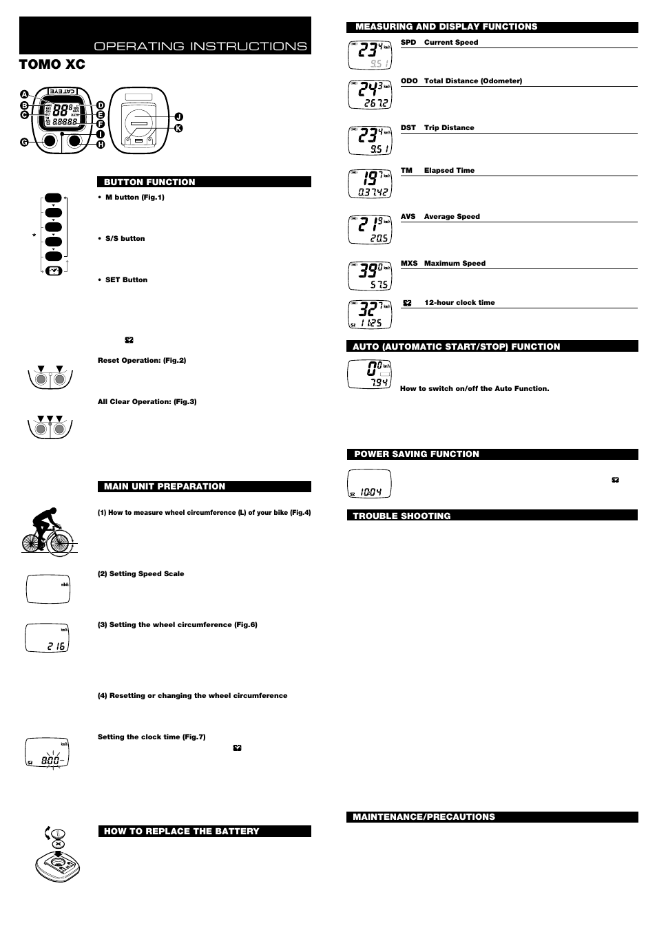 Tomo xc, Operating instructions | CatEye CC-ST200 User Manual | Page 2 / 2