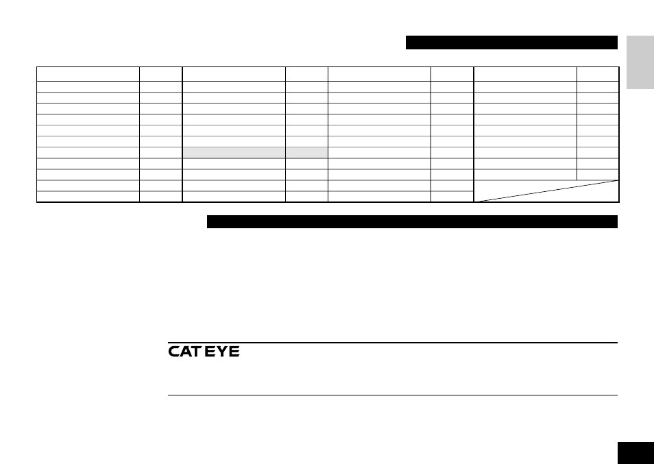 Setting values cross reference table, Limited warranty | CatEye CC-AT100 User Manual | Page 19 / 20