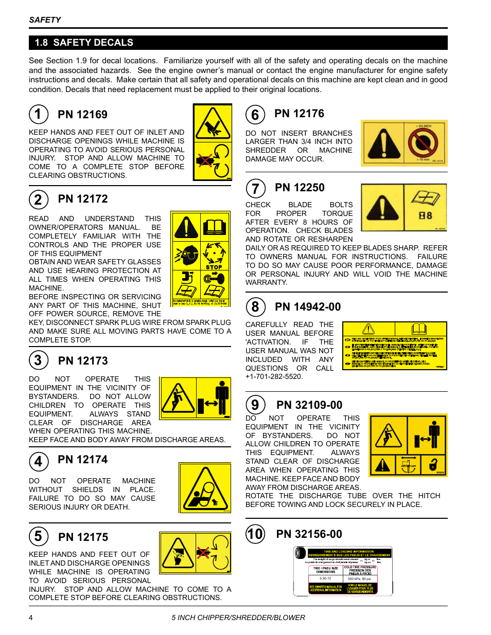 8 safety decals | Echo Bear Cat SC5720B User Manual | Page 8 / 30