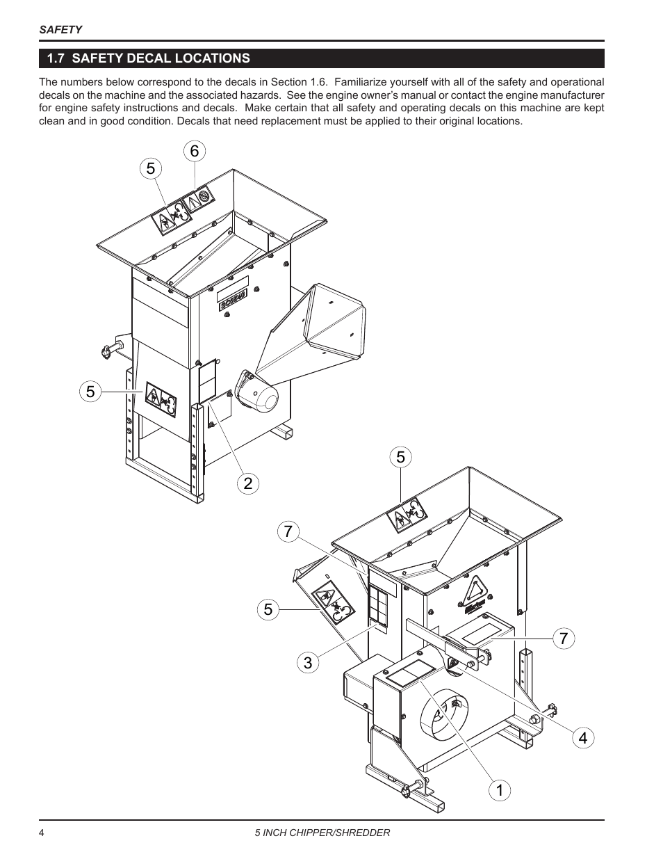 7 safety decal locations | Echo Bear Cat SC5540B User Manual | Page 8 / 24