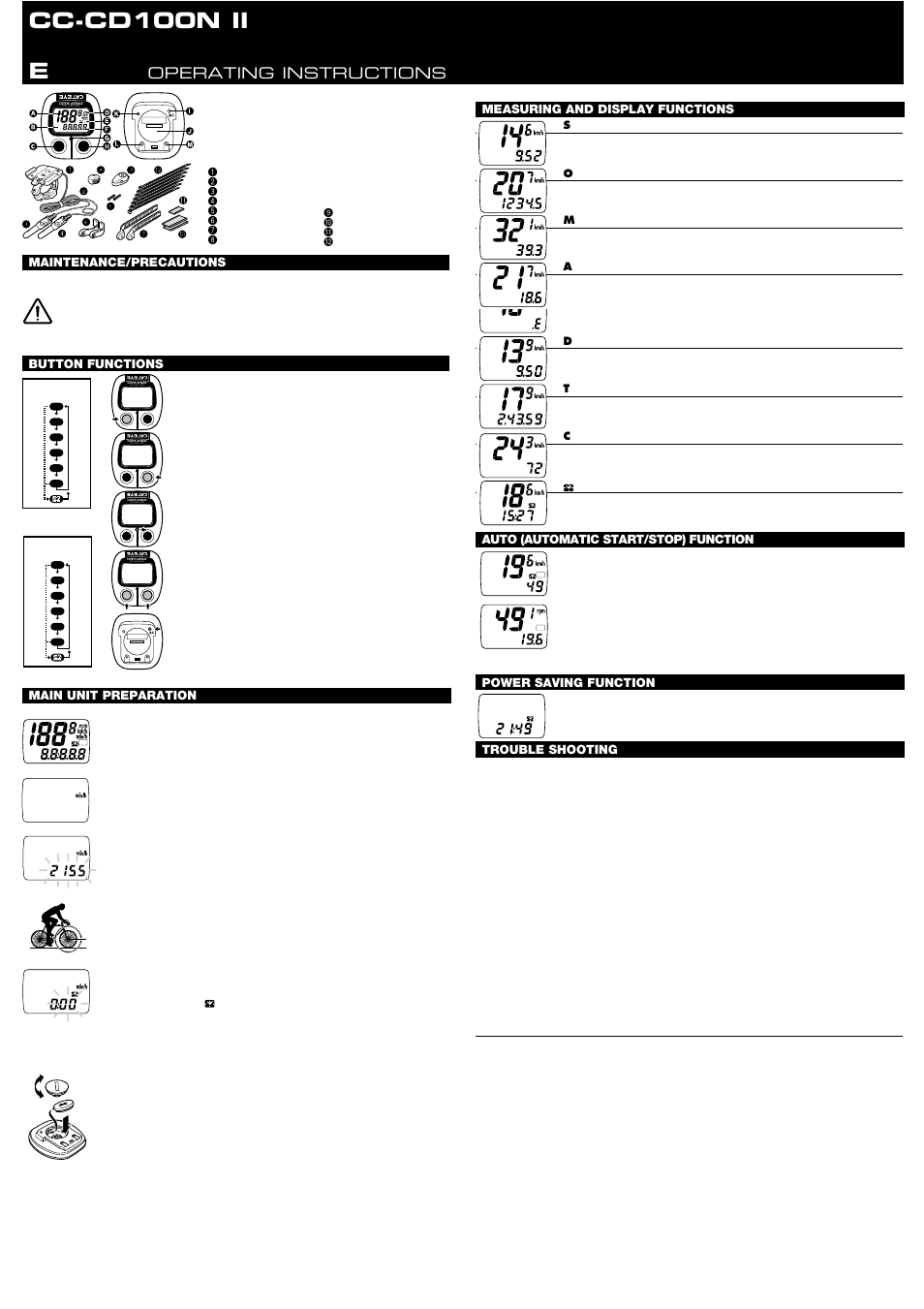 Cc-cd100n ii, Operating instructions, Cc-cd100 | CatEye CC-CD100 N II User Manual | Page 2 / 2