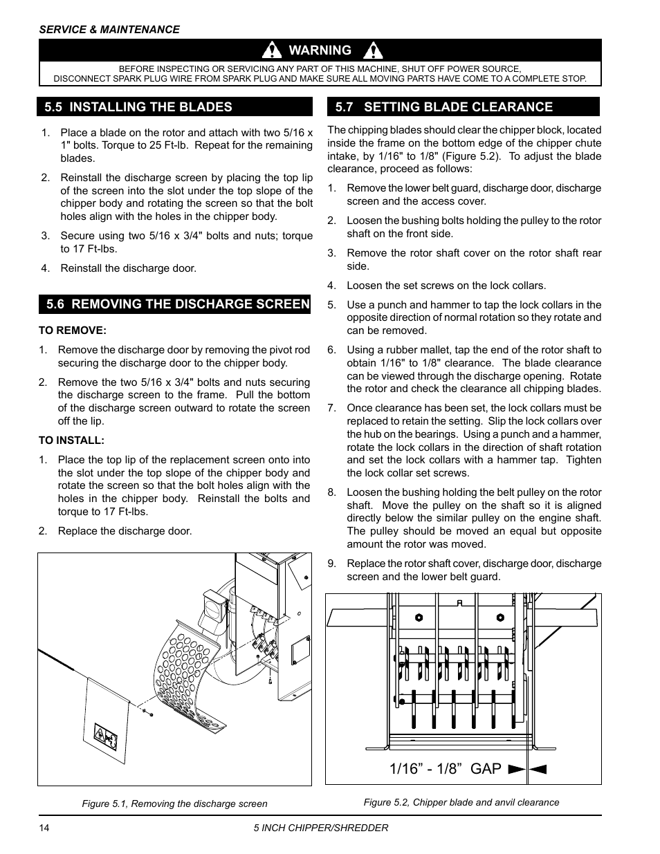 5 installing the blades, 6 removing the discharge screen, 7 setting blade clearance | Echo Bear Cat SC5614 User Manual | Page 18 / 27