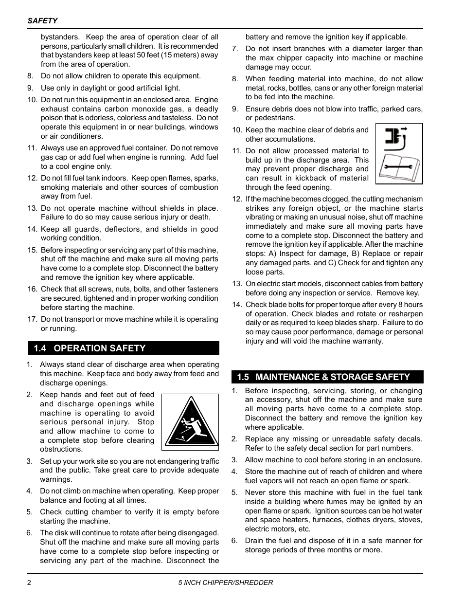 4 operation safety, 5 maintenance & storage safety | Echo Bear Cat SC5614 User Manual | Page 6 / 27
