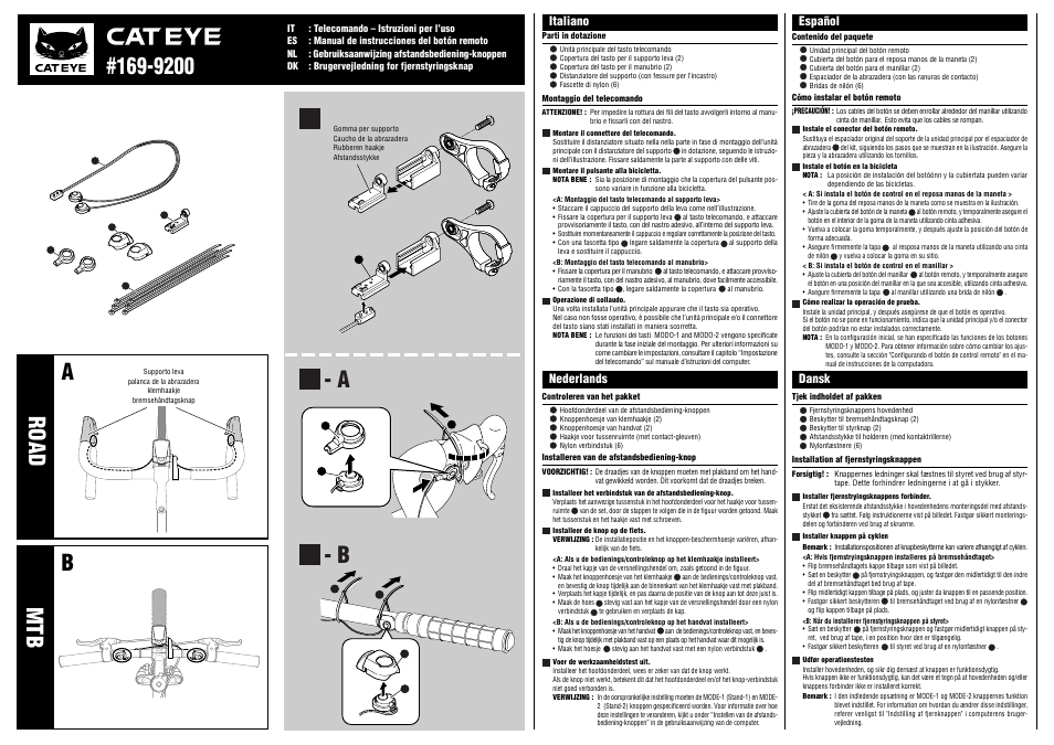 12 - a, Road a mtb b, Nederlands italiano español dansk | CatEye ROAD User Manual | Page 2 / 2